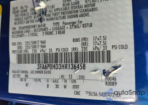 2017 Ford Fusion Se из США, поврежденный, VIN 3FA6P0HD3HR136458